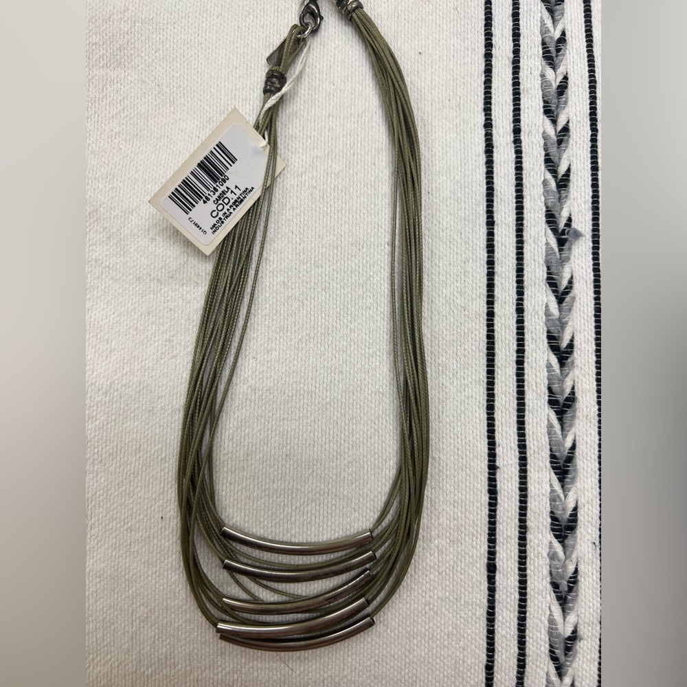 Green cord necklace with silver beads - never worn